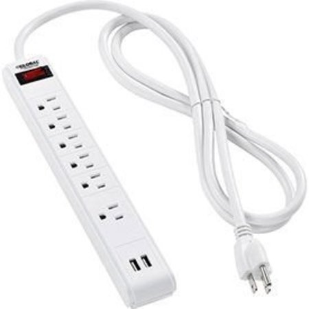 GLOBAL EQUIPMENT Global Industrial„¢ Surge Protected Power Strip W/USB Ports, 5+1 Outlets, 15A, 900 Joules, 6' Cord LTS-6N